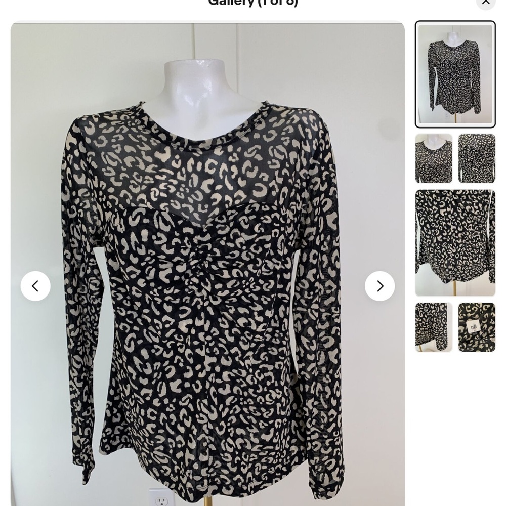 CAbi Black and Cream Fitted Ruched Blouse